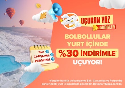 Salıdan perşembeye yurt içinde %30 indirimli uç!