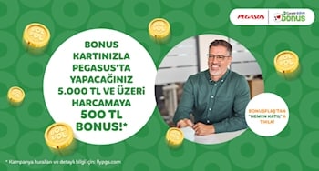Pegasus’tan 5000 TL ve üzeri bilet alımınıza 500 TL bonus kazanın!