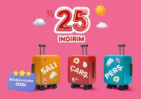 Salıdan perşembeye yurt içinde %25 indirimli uç!