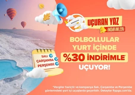Salıdan perşembeye yurt içinde %30 indirimli uç!