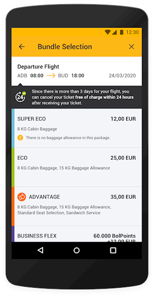Pegasus Airlines Mobile App Bundle Selection