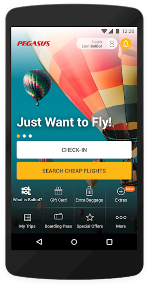 Pegasus Airlines App Home Page