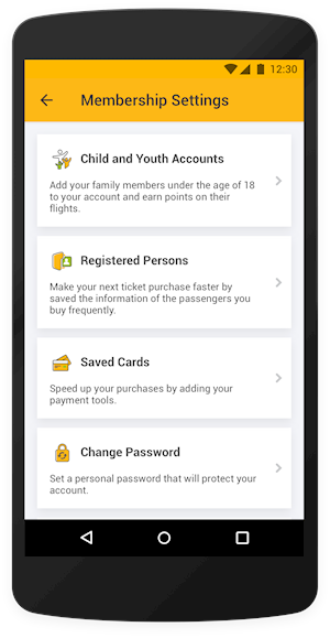 Pegasus Airlines Mobile App Setting